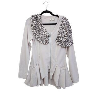 Anthropologie Moth Asymmetrical Pleated Wool Zip Up Sweater Floral Ruffled